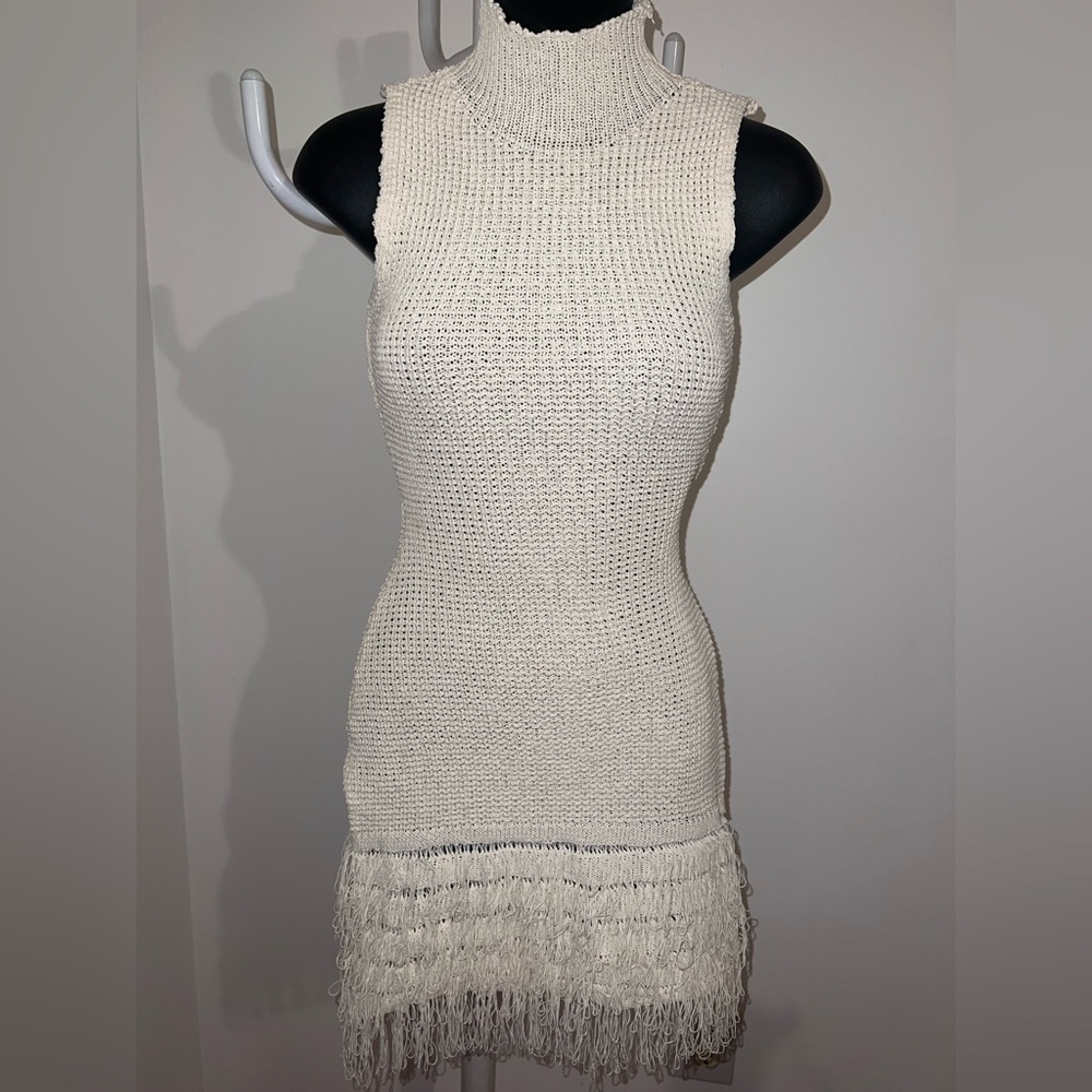 Elegant Cream Knit tassel Dress